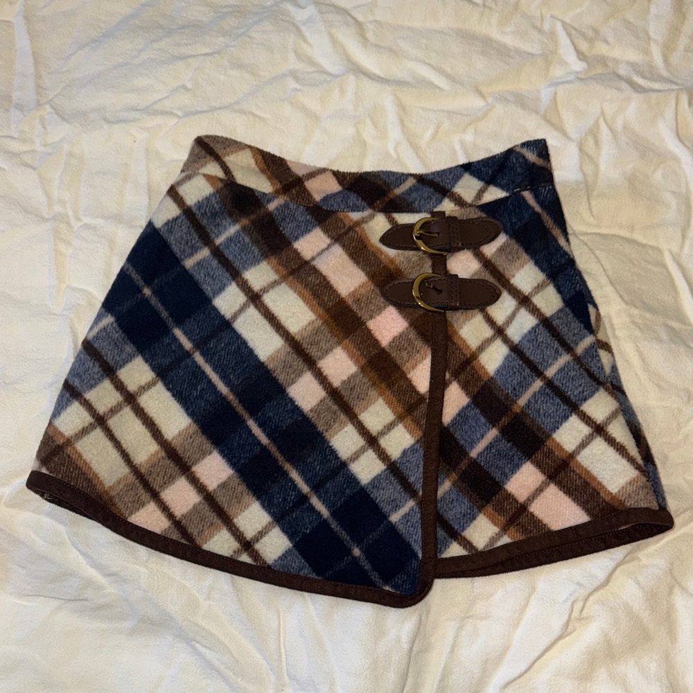 Plaid Wool Skirt with Buckle Accents